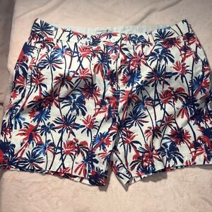 Caribbean Joe Classic Fit Palm Tree Print‎ Shorts Size 14 Red White And Blue193